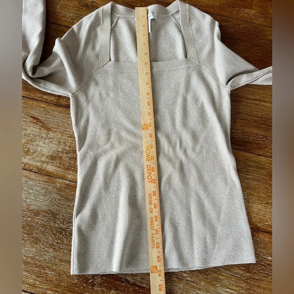 White House Black Market (WHBM) tan with gold shimmer sweater Square Neck Small
